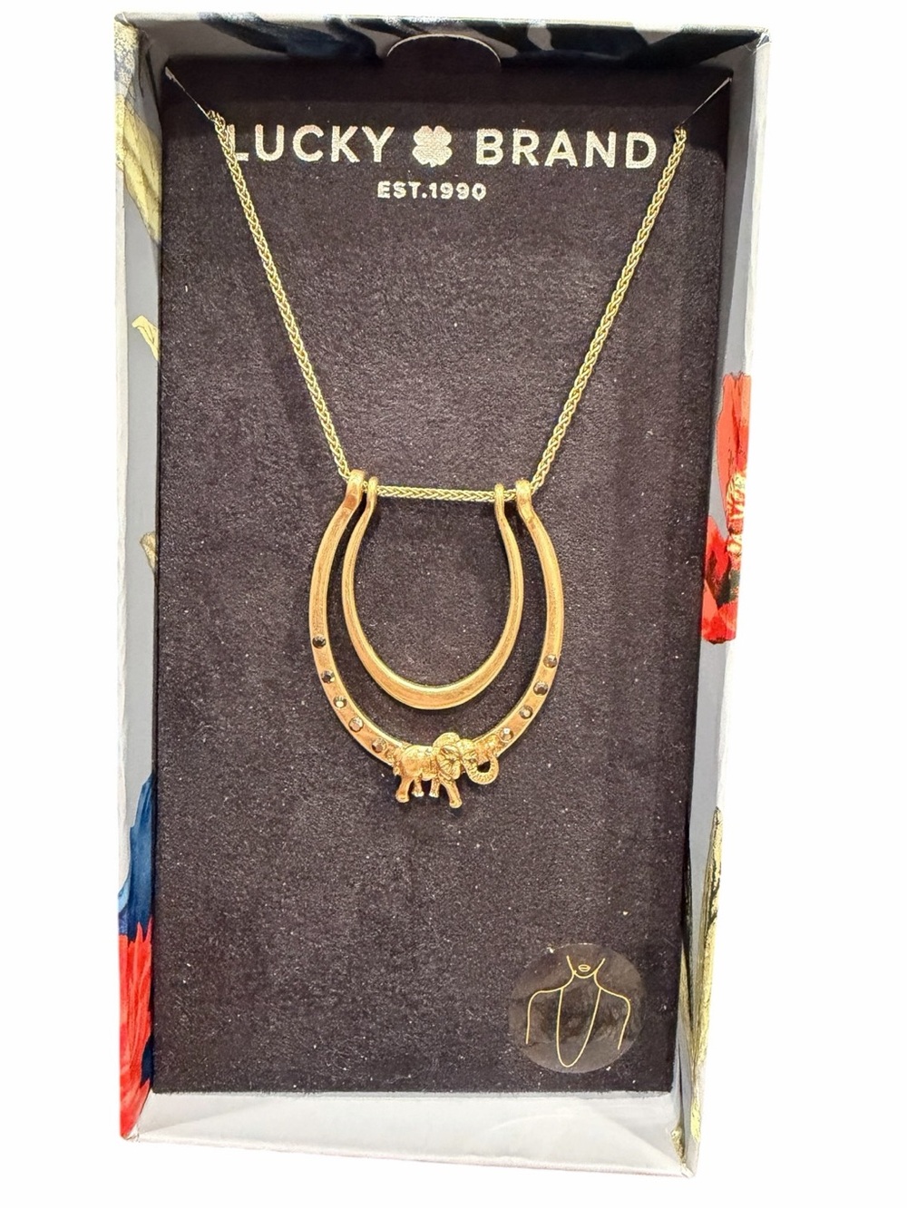 New Lucky Brand Gold-Tone Double Horseshoe Necklace with Elephant Charm